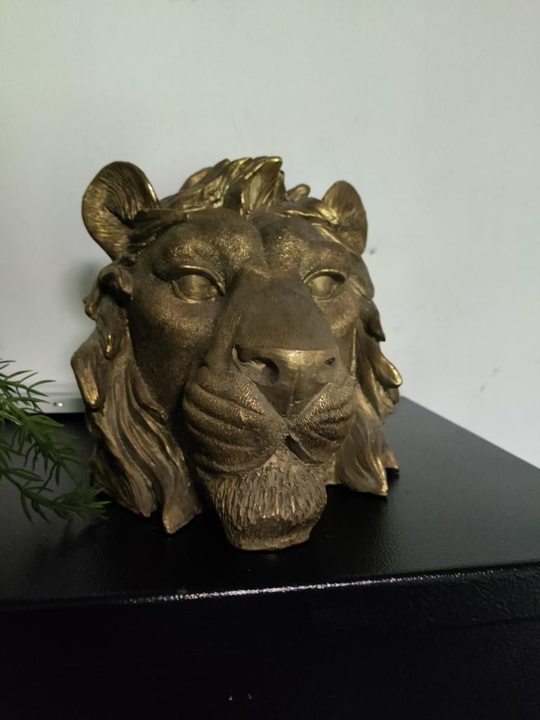Gouden Leeuwenkop - Decoratief Beeld, Tuin en Terras, Tuinbeelden, Ophalen of Verzenden, Kunststof