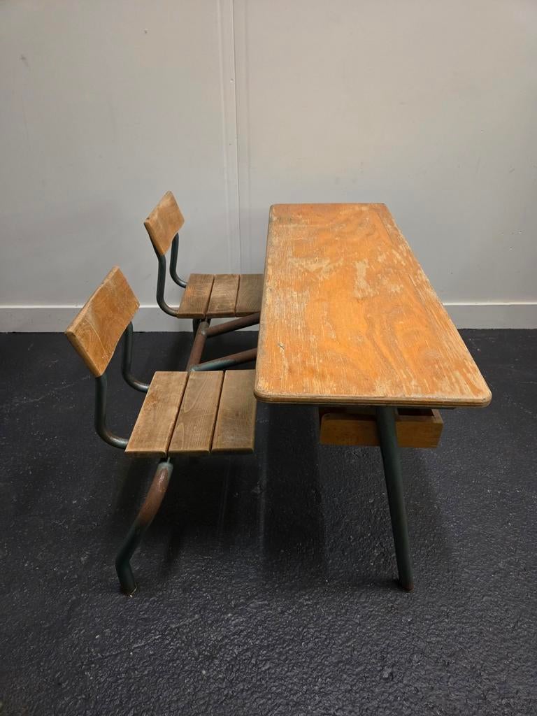 Vintage industriële franse schoolbank bureau, Kinderen en Baby's, Kinderkamer | Tafels en Stoelen, Ophalen, Gebruikt, X, X