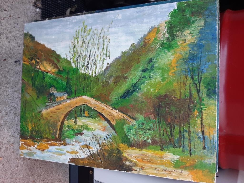 Schilderij van een brug over een rivier, Ophalen