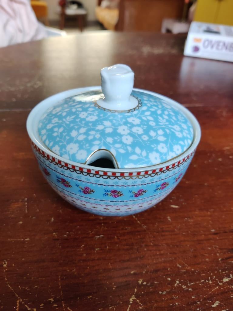 Pip Studio Suikerpotje met Deksel - Blauw Bloemmotief, Overige typen, Ophalen of Verzenden, Zo goed als nieuw, Overige stijlen
