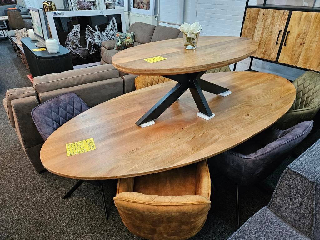 Eettafel Ovaal massief Mango verjongde rand NIEUW, Ophalen, Ovaal, Overige houtsoorten, Nieuw