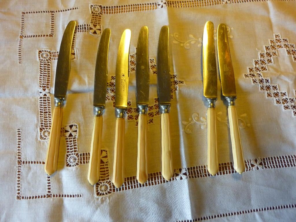 antiek bestek, 7 antieke messen met benen handvat, Antiek en Kunst, Ophalen of Verzenden