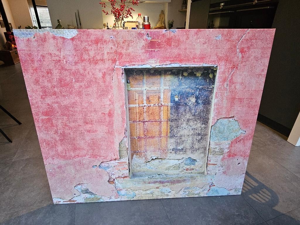 Kleurrijk schilderij/canvas - muur met raam (115 x 140 cm), Huis en Inrichting, Woonaccessoires | Schilderijen, Tekeningen en Foto's