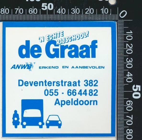 Sticker: Rijschool De Graaf - Apeldoorn, Ophalen of Verzenden, Zo goed als nieuw, Bedrijf of Vereniging