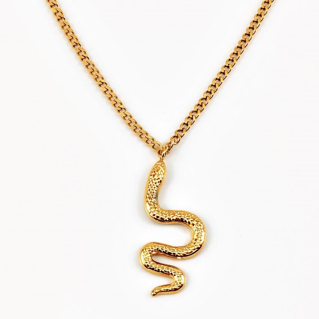 Goudkleurige Roestvrij Stalen Dames Ketting + Slangen Hanger, Overige materialen, Verstelbaar, Birgitta-Gracht 33, 6465 EL Kerkrade, Nederland