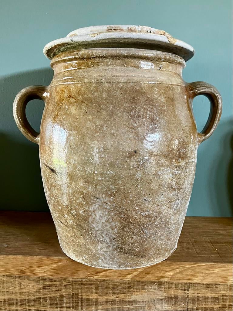 Gres aardewerk pot met deksel - Frankrijk, Ophalen of Verzenden