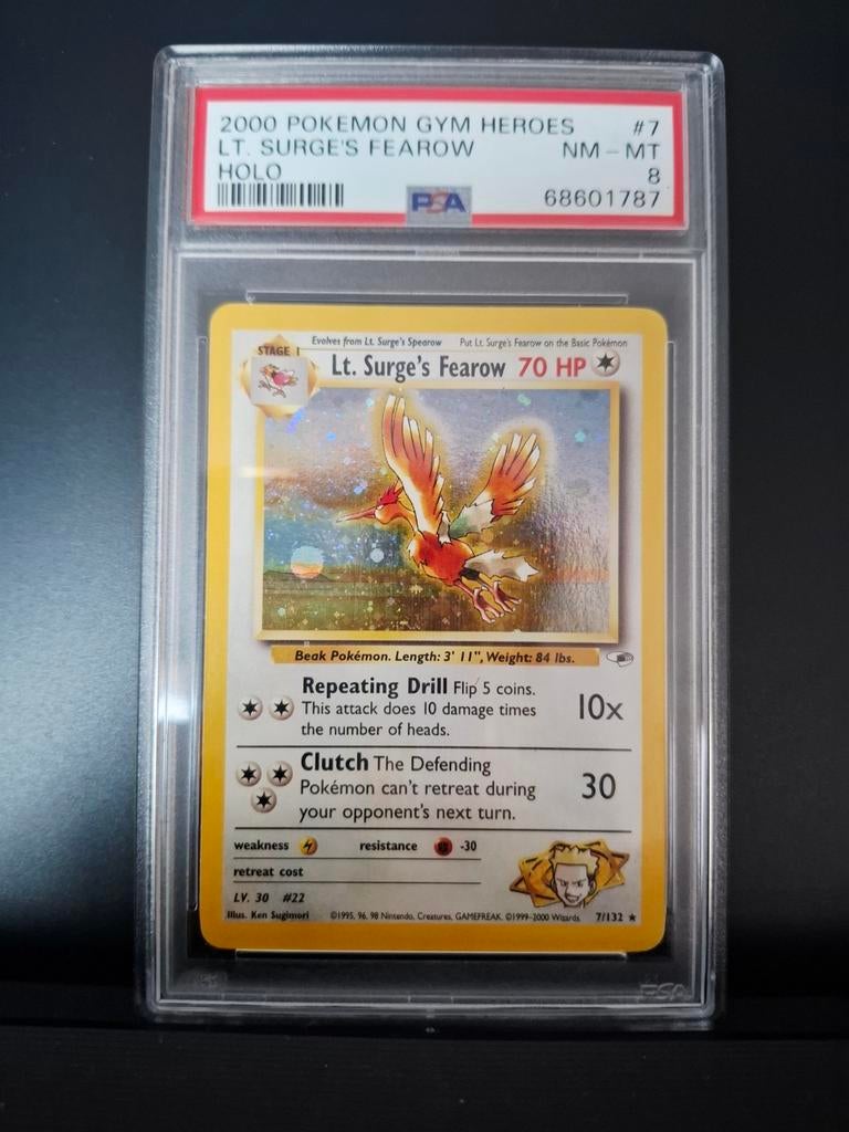 Vintage Pokemon Gym Heroes Lt. Surge Fearow PSA 8, Hobby en Vrije tijd, Verzamelkaartspellen | Pokémon, Ophalen of Verzenden, Zo goed als nieuw