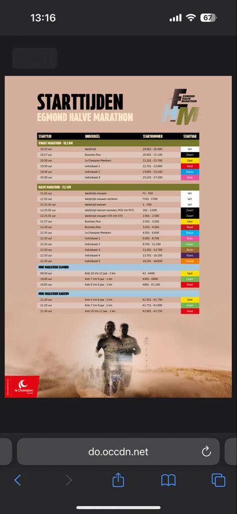 Startbewijs halve marathon Egmond, Eén persoon