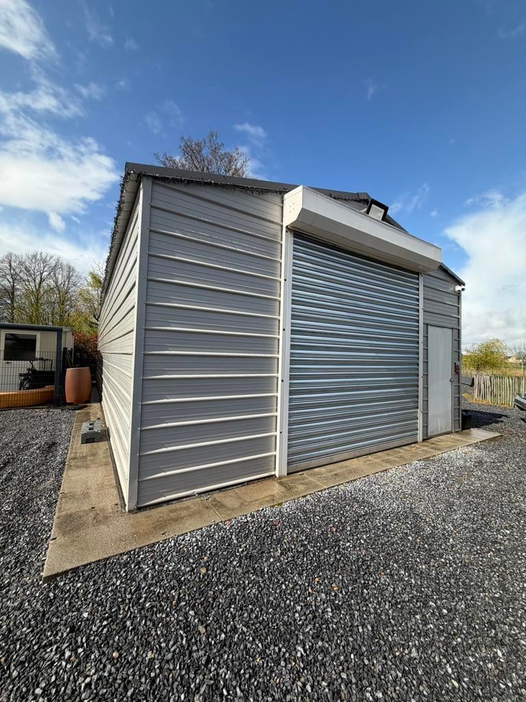 Demontabele geïsoleerde loods te koop 12,30m x 6,20, Tuin en Terras, Ophalen, Zo goed als nieuw, Schuur