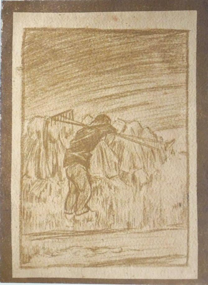 Cornelis van Urk litho "Landarbeider met Hark op Schouder", Antiek en Kunst, Ophalen