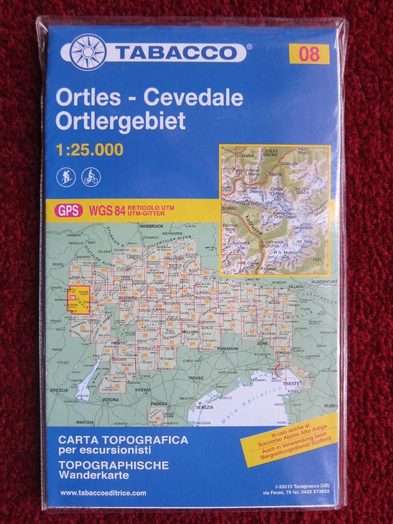 Tabacco Wanderkarte 08 Ortlergebiet Cevedale, 2014, Boeken, Atlassen en Landkaarten, Verzenden, 2000 tot heden, Italië, Landkaart