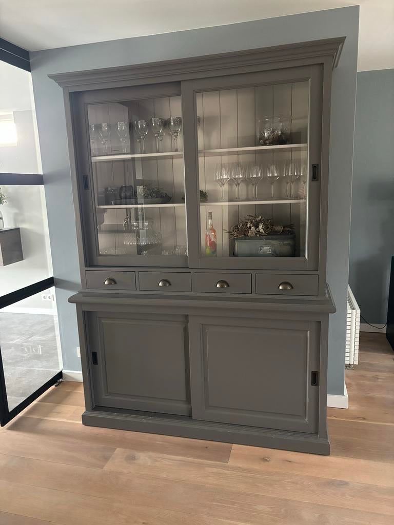 Landelijke vitrinekast, Ophalen, Gebruikt, 100 tot 150 cm, Met lade(s)