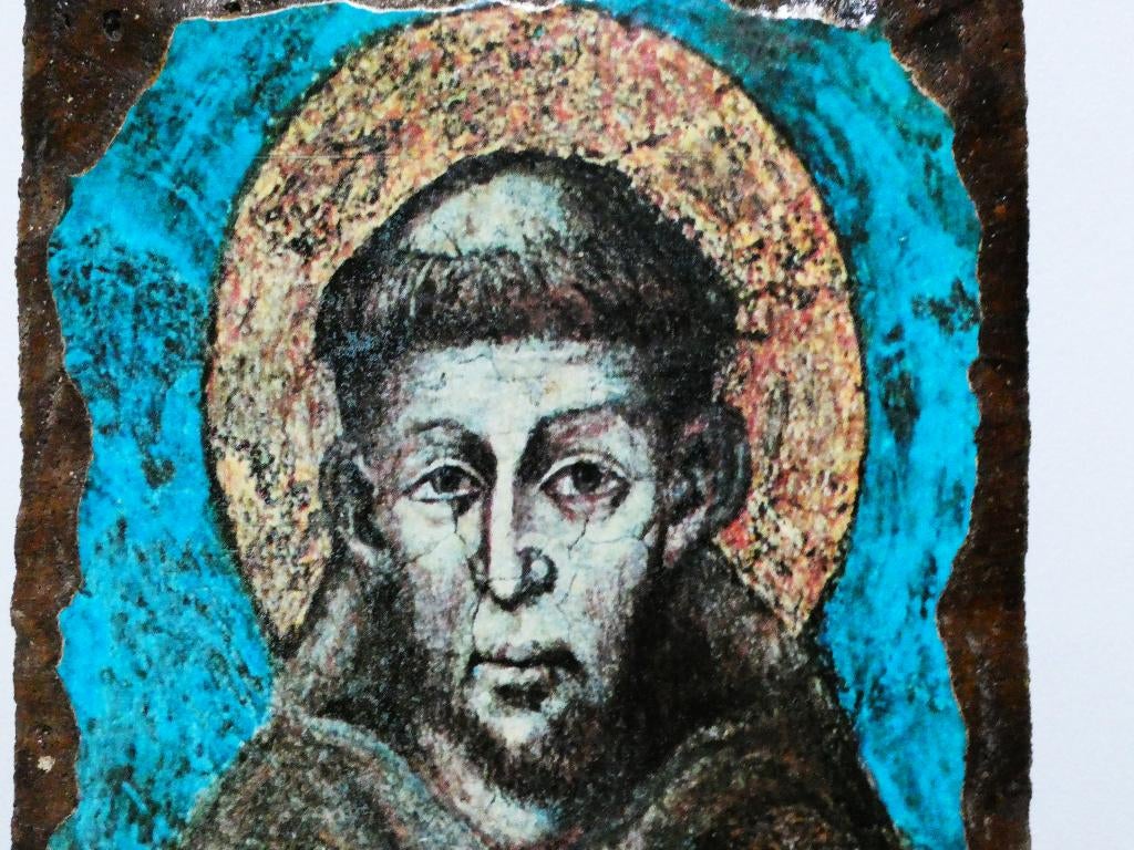 St. Franciscus van Assisi Italië afgebeeld op steen, Antiek en Kunst, Ophalen of Verzenden