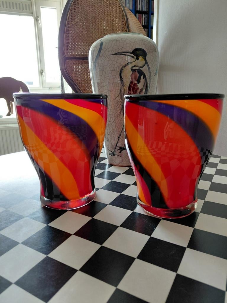 Set kleurrijk vintage mondgeblazen jaren 80 vazen, Ophalen of Verzenden