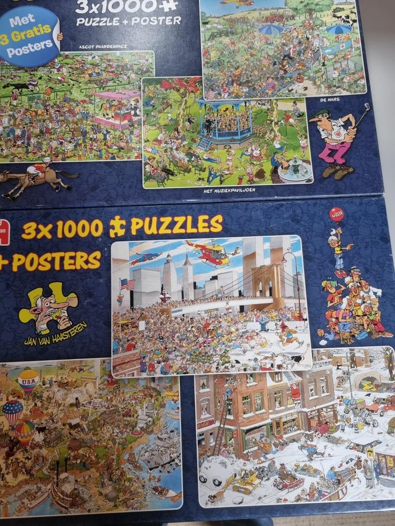 Jan van Haasteren 3 x 1000, Hobby en Vrije tijd, Denksport en Puzzels, Ophalen, 500 t/m 1500 stukjes, Zo goed als nieuw