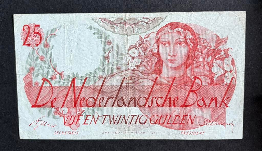 25 gulden 1947, Flora, replacement, Postzegels en Munten, Bankbiljetten | Nederland, Ophalen, 25 gulden