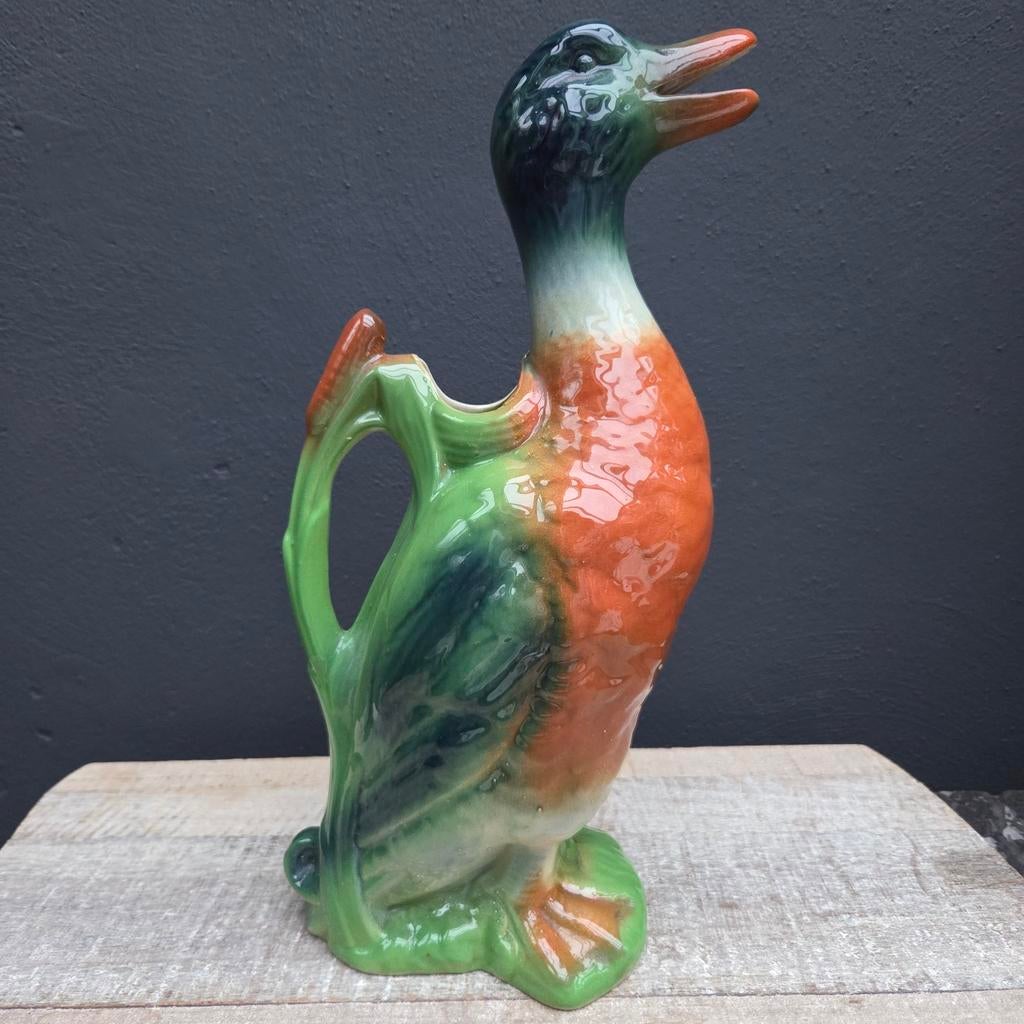Brocante barbotine aardewerk waterkan Eend St Clement, Antiek en Kunst, Ophalen of Verzenden