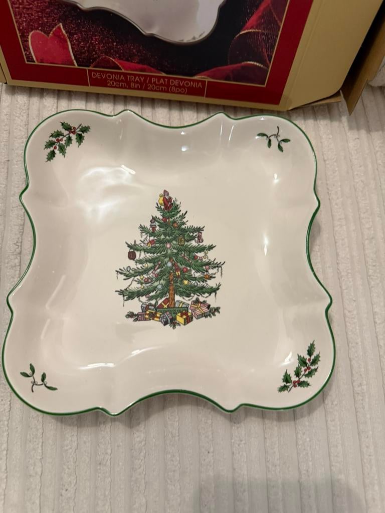 Spode christmas tree fluted schaal nieuw in doos, Ophalen, Nieuw