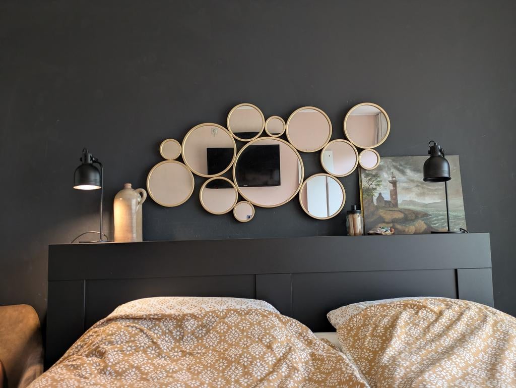 Ikea Brimnes Hoofdeinde met bergruimte zwart 180 cm, Ophalen, Zwart, Tweepersoons, Zo goed als nieuw