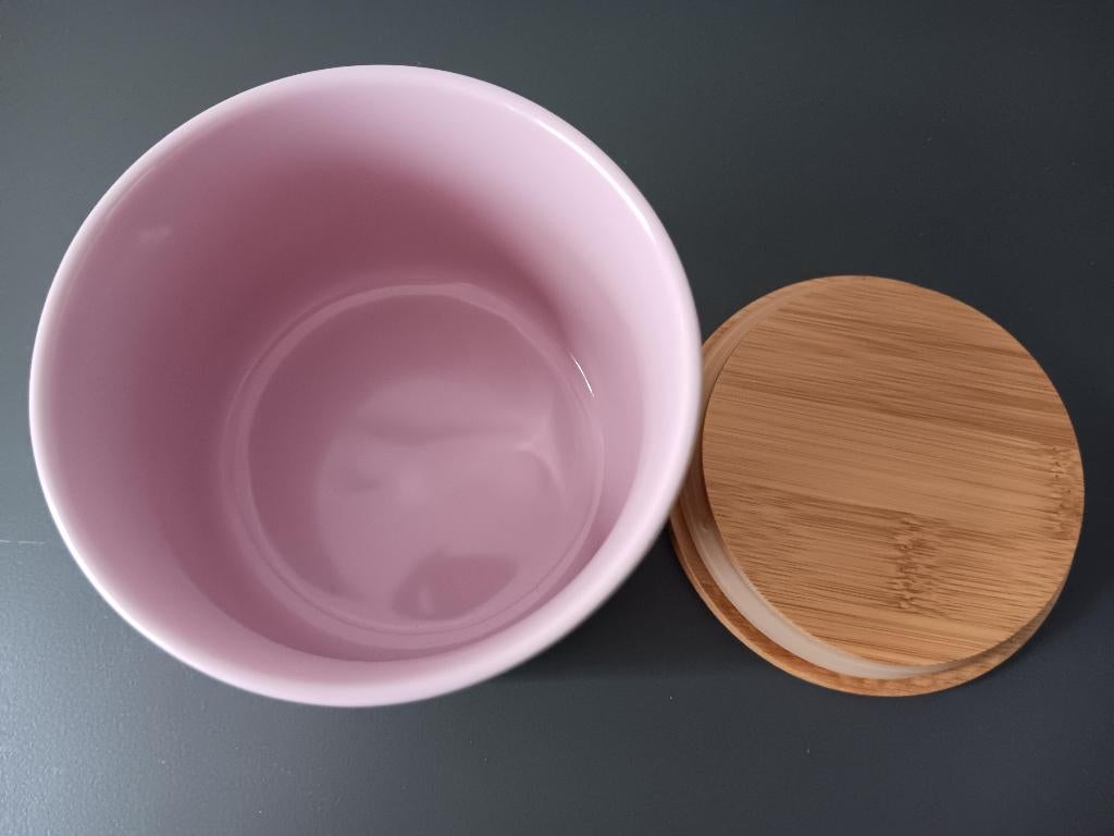 Keramische theebus met bamboe deksel roze, Huis en Inrichting, Keuken | Keukenbenodigdheden, Ophalen of Verzenden, Zo goed als nieuw