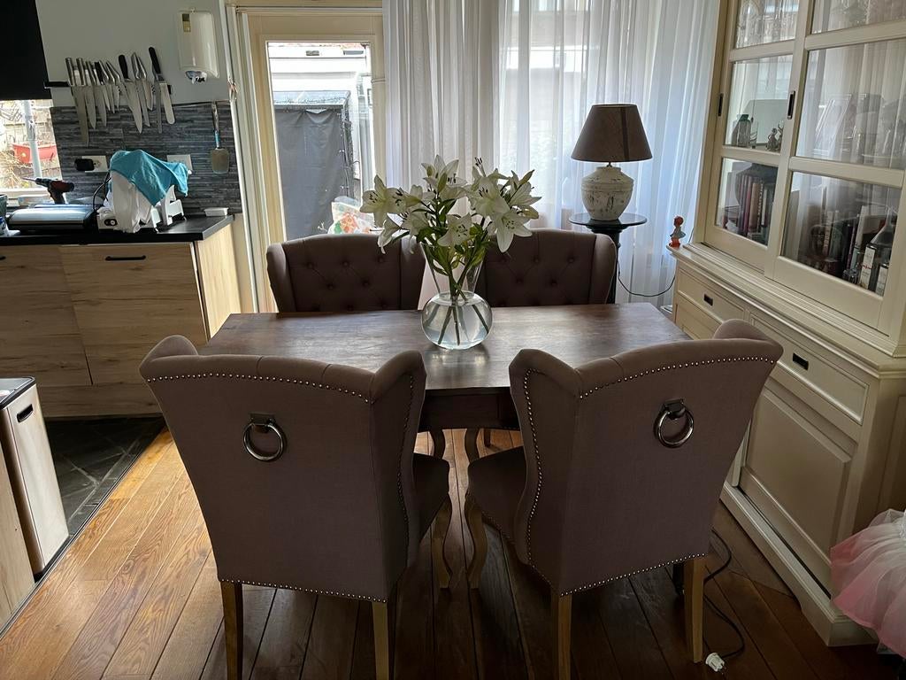Franse eettafel met twee lades, Huis en Inrichting, Tafels | Eettafels, Ophalen, Gebruikt, 100 tot 150 cm, Eikenhout