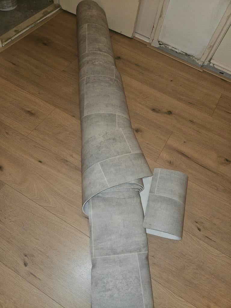VERHUIZING NU OPHALEN - Vinyl vloer grijs met tegelpatroon, Ophalen, Nieuw, Minder dan 10 m², Grijs