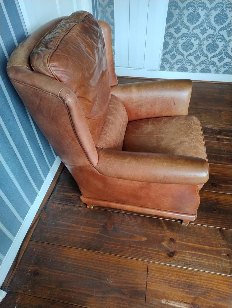 Schaap lederen fauteuil met verstelbaar zitkussen, Ophalen, Gebruikt, Leer