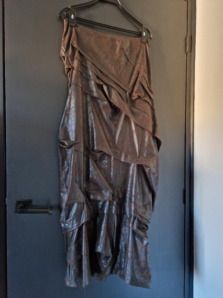 Lange, bruine rok (leerlook) van Sylvia Heise - Maat 38, Maat 38/40 (M), Sylvia Heise, Bruin, Ophalen of Verzenden