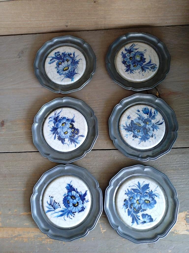 6 tinnen bordjes, onderzetters, Ophalen of Verzenden