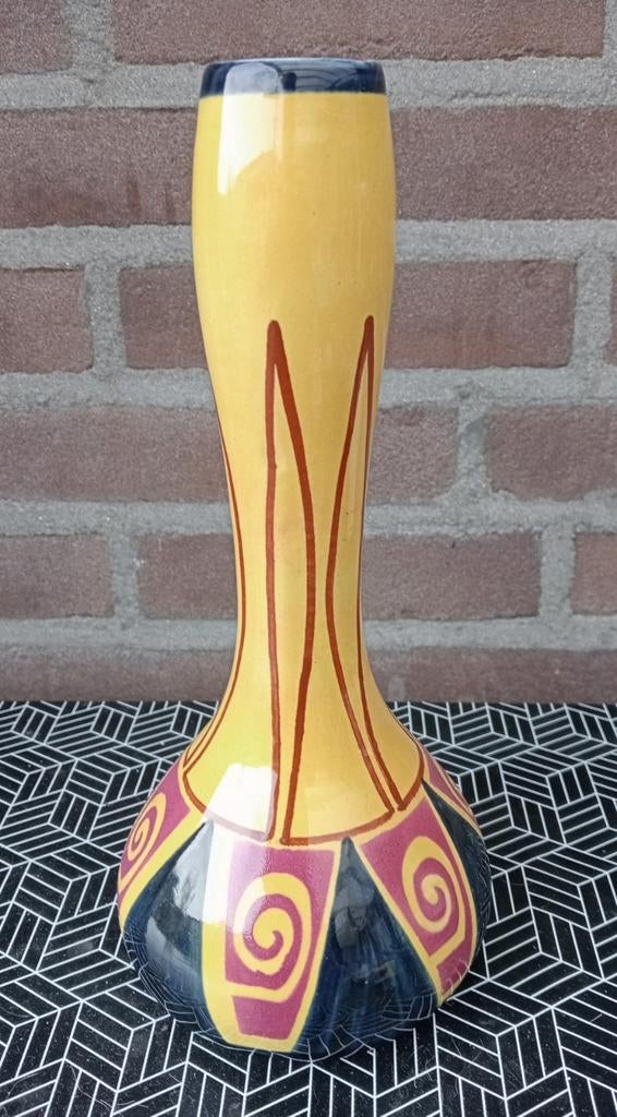 Decoratieve Gele Vaas met Abstract Patroon 25cm, Ophalen