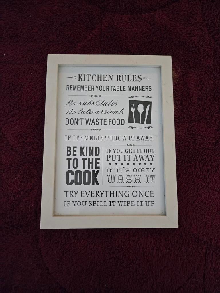 Leuke Keuken Regels Wanddecoratie - 'Kitchen Rules', Huis en Inrichting, Ophalen of Verzenden, Zo goed als nieuw
