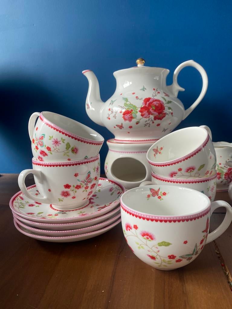 Room seven poppy bloemen serviesset theepot, theekopjes, Ophalen