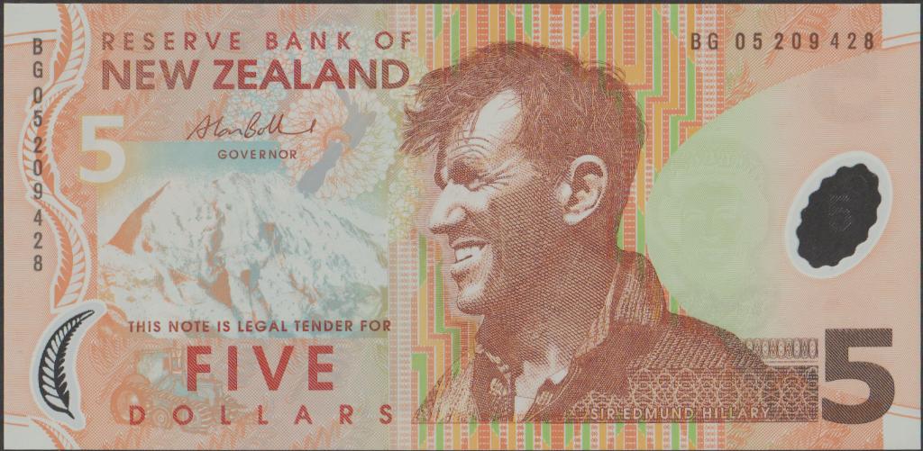New Zealand 5 dollars 2005 UNC p.185b (# 230), Postzegels en Munten, Bankbiljetten | Oceanië, Verzenden, Los biljet