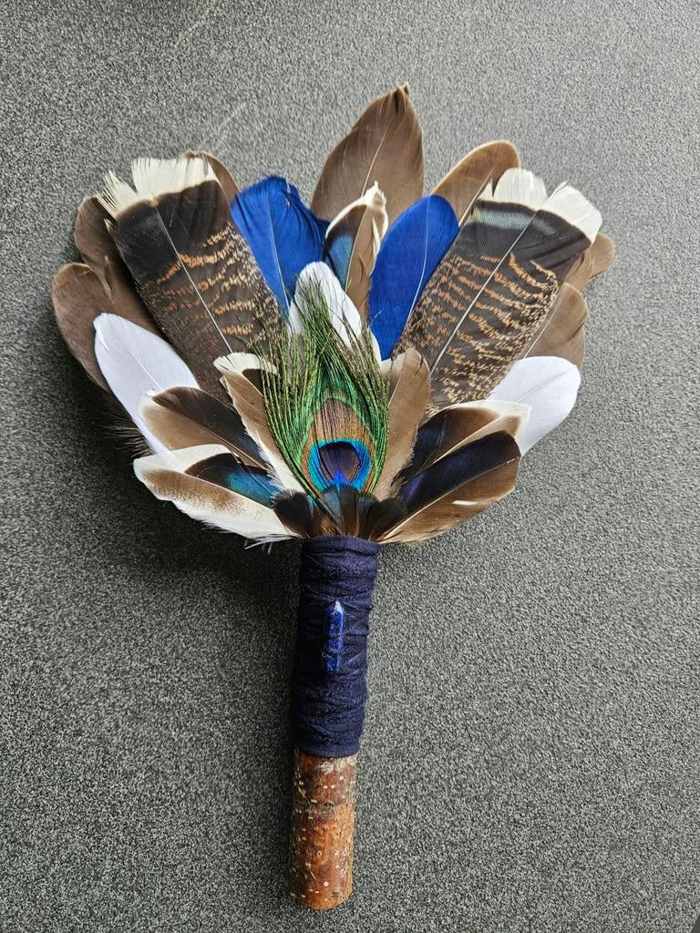 Smudge feathers lapis lazuli veren waaier feather fan, Ophalen of Verzenden