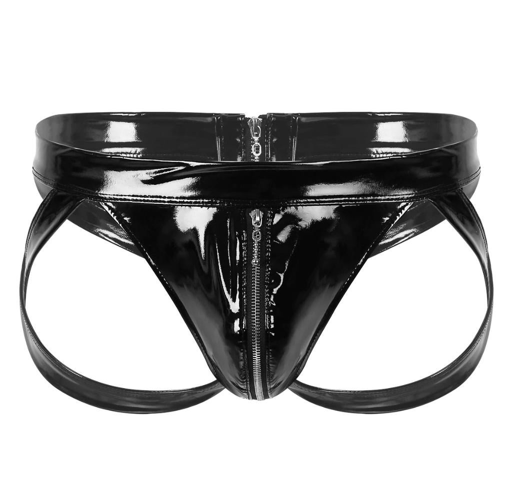 Zwarte wetlook slip met rits / onderbroek heren leren lak, Kleding | Heren, Ondergoed, Verzenden, Zwart, Slip