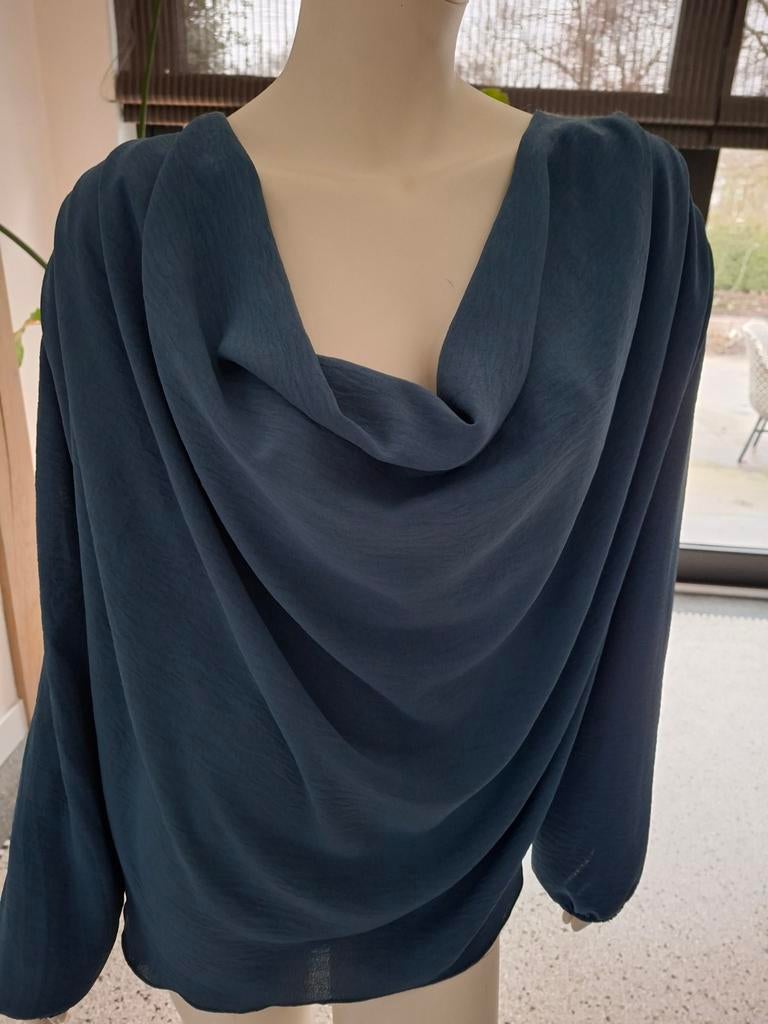 Nieuw baluwe waterval blouse top wijde hals L 42, Kleding | Dames, Ophalen of Verzenden, Nieuw, Maat 42/44 (L), Blauw