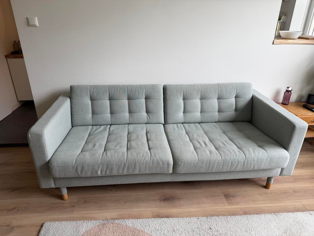 Landskrona 3-zitsbank lichtgroen/hout, Huis en Inrichting, Ophalen, Driepersoons, 75 tot 100 cm, Scandinavian