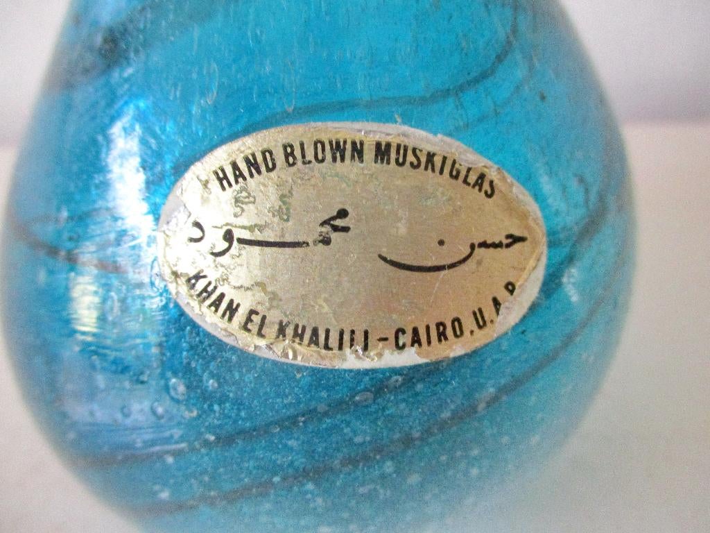 Glazen glas pasta vaas zee blauw souvenir Egypte vintage, Ophalen of Verzenden