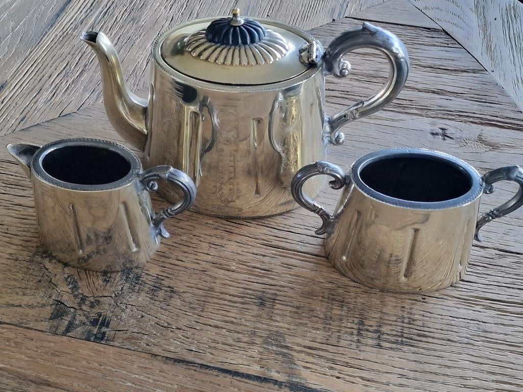 antiek verzilverd  sheffield theeset theeservies , EPNS, Ophalen of Verzenden
