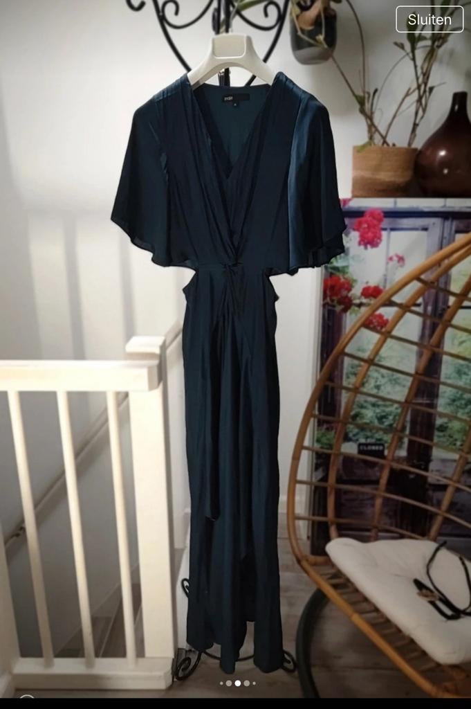 Maje Donkergroene jurk met cut-outs, Kleding | Dames, Blauw, Ophalen of Verzenden, Maat 34 (XS) of kleiner, Onder de knie