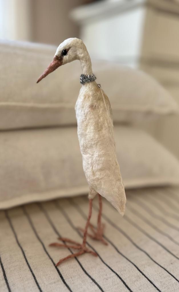 Reiger ooievaar Wattenpopje pasen paasei oud opgezet watten, Ophalen of Verzenden