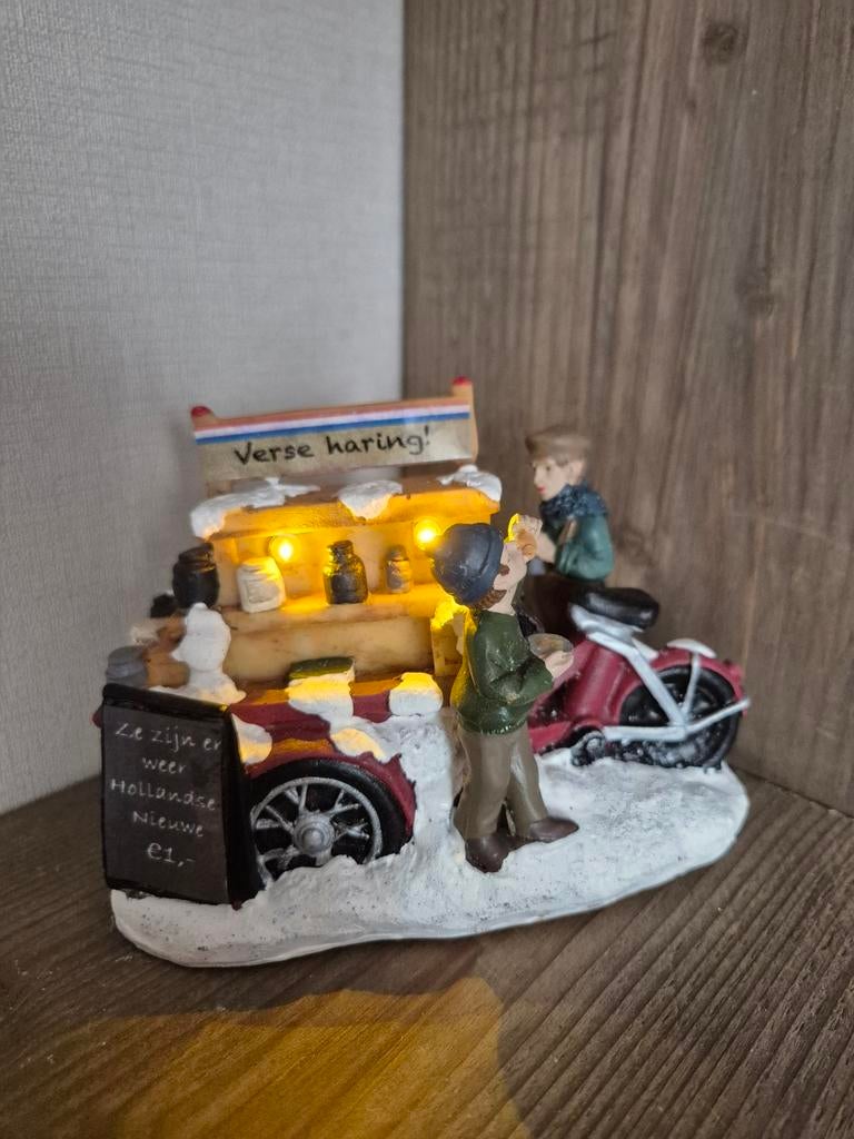 Kerstdorp haringkraam met verlichting kersthuisjes, Ophalen of Verzenden, Zo goed als nieuw