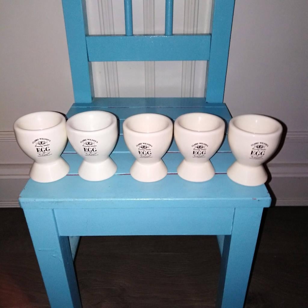 Claire Wilson's Egg/eierdopjes 5 stuks, Huis en Inrichting, Ophalen, Gebruikt, Overige typen, Overige stijlen