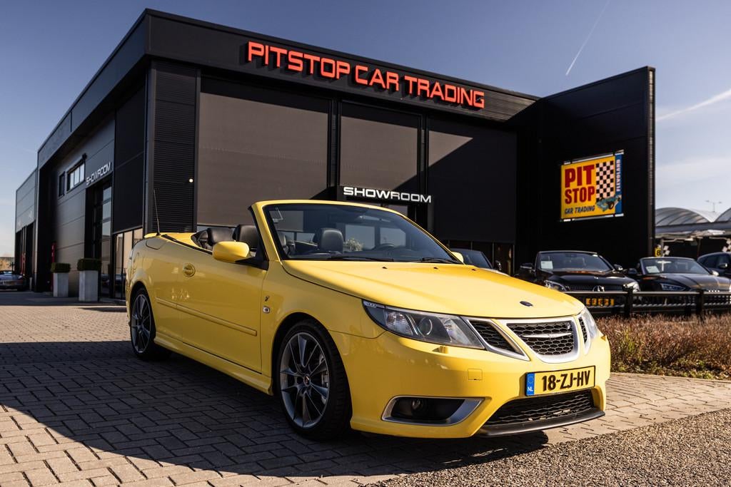 Saab 9-3 Cabrio 2.0T Aero, Monte Carlo Yellow, Memory, Hirsc, 1998 cc, Gebruikt, Zwart, Cabriolet
