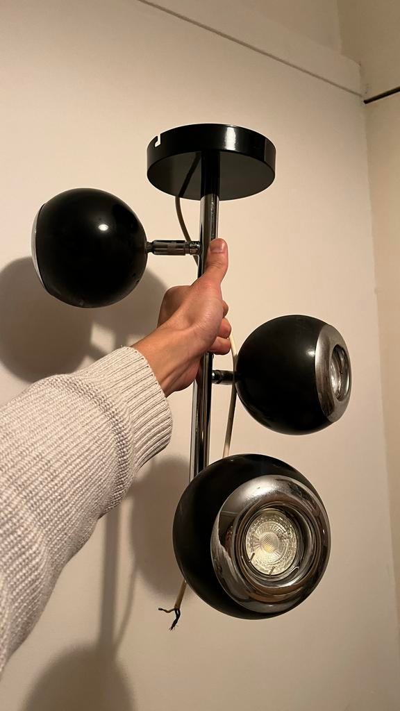 Vintage 70s Eyeball Plafondlamp - Mid-Century Modern, Ophalen of Verzenden, Gebruikt, Metaal