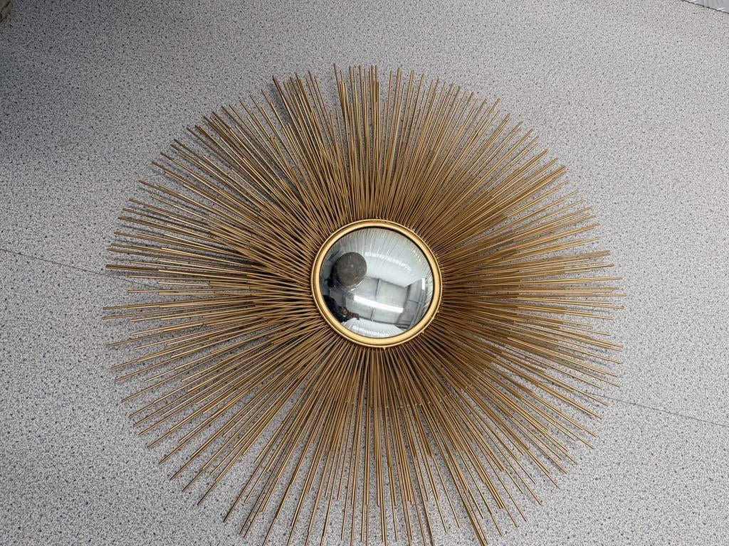 Eichholtz Gouden spiegel met zonnestraal design, Gebruikt, Rond, Ophalen of Verzenden, Minder dan 100 cm