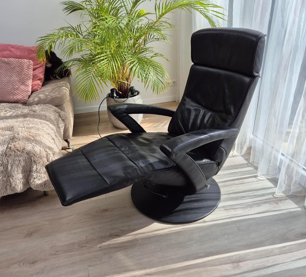 Relax fauteuil - leer - draaibaar - zwart, Ophalen, Gebruikt, 50 tot 75 cm, Leer