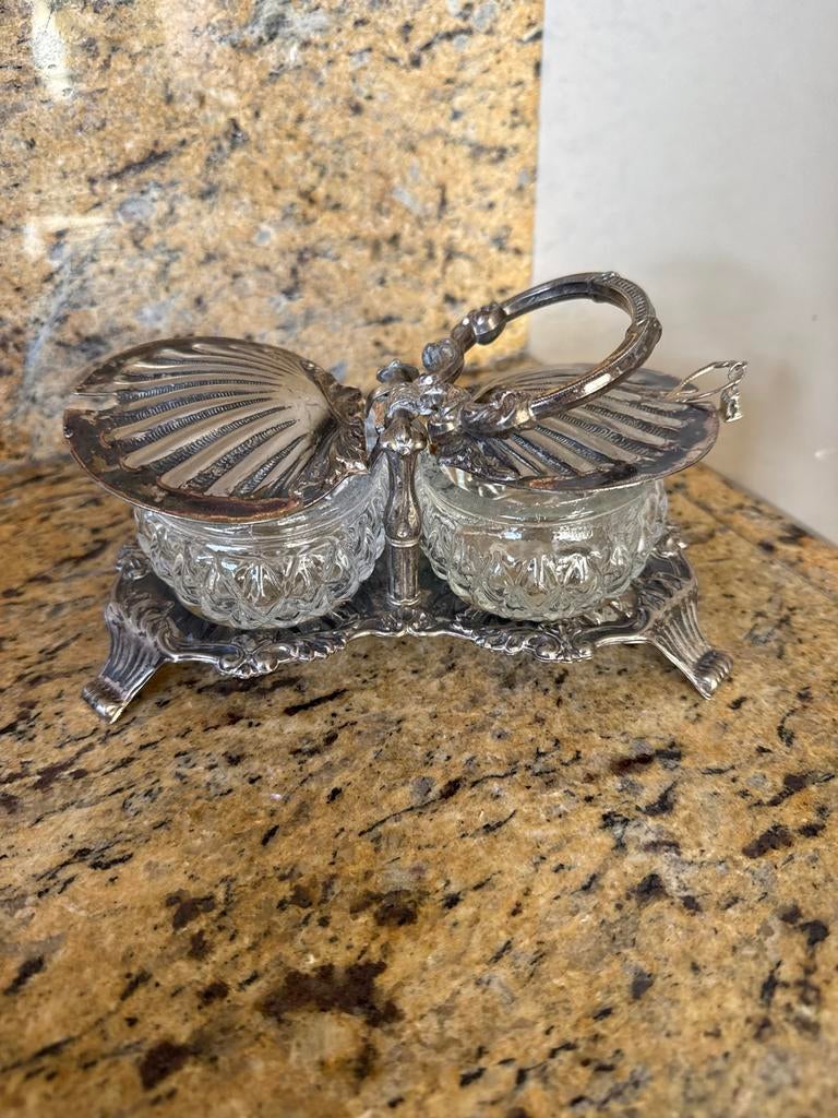 Antieke zilveren en glazen suikerpot/jamhouder, Antiek en Kunst, Antiek | Goud en Zilver, Ophalen of Verzenden, Zilver