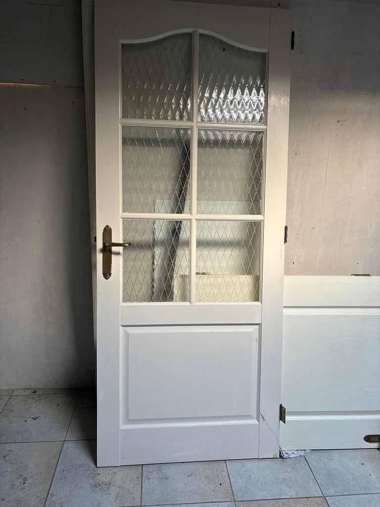 Witte binnendeur met glas, Ophalen, Gebruikt, Binnendeur, 200 tot 215 cm