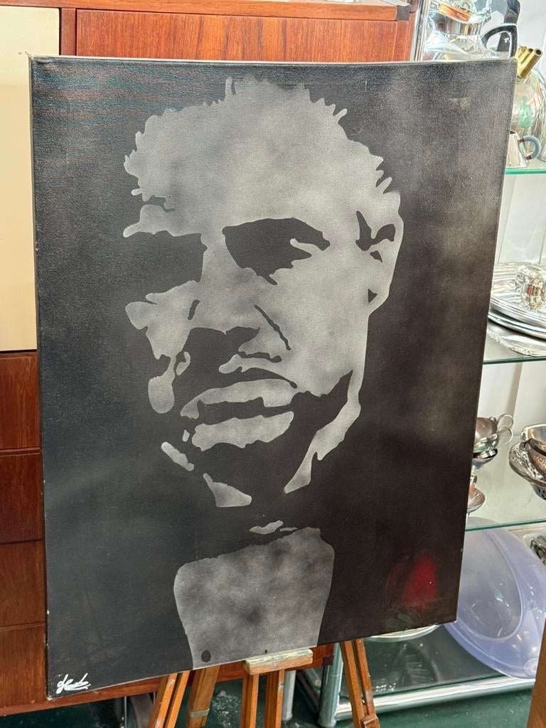 Schilderij - Don Corleone / The Godfather - Spuitverf, Antiek en Kunst, Ophalen